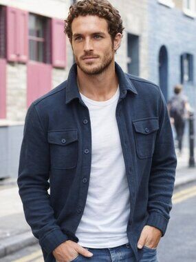 Classic Kuwalla knit jacket or shirt, cotton rich, grayish blue, high quality